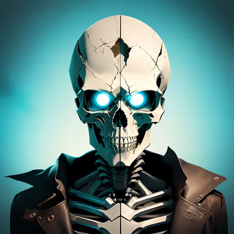 Half-Terminator Skeletal Skull Cartoon Style