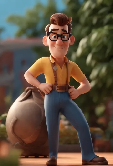 Cartoon character of a man with black glasses and a blue shirt, animation character, Caractere estilizado, animation style rendering, 3D estilizado, Arnold Maya render, 3 d render stylized, toon render keyshot, Personagem 3D, Personagem 3D, 3d rendering st...