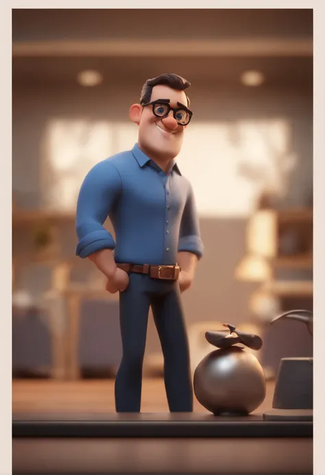 Cartoon character of a man wearing black glasses and a blue shirt, um personagem animado, Caractere estilizado, animation style rendering, 3D estilizado, Arnold Maya render, 3 d render stylized, toon render keyshot, Personagem 3D, Personagem 3D, 3d renderi...