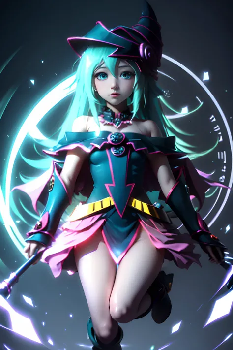 Hatsune Miku disfrazada de dark magician gils.