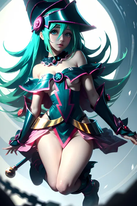 Hatsune Miku disfrazada de dark magician gils.