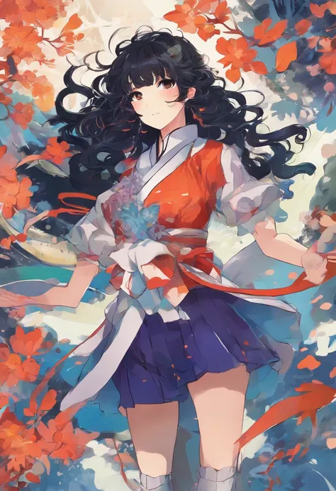 A girl with curly black hair wearing an outfit out of genshin