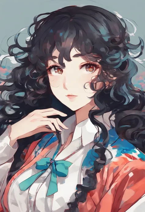 A girl with curly black hair wearing an outfit out of genshin