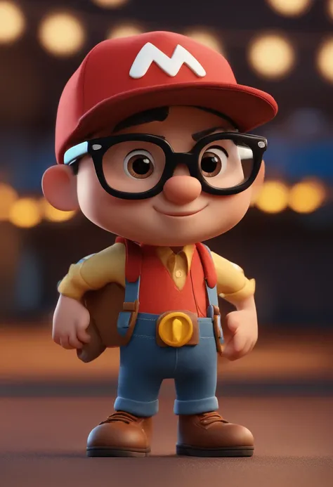 Cartoon character of a man with black glasses and cap and a blue shirt, animation character, Caractere estilizado, animation style rendering, 3D estilizado, Arnold Maya render, 3 d render stylized, toon render keyshot, Personagem 3D, Personagem 3D, 3d rend...