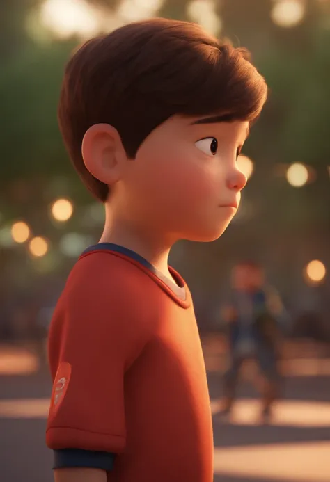 (Pixar 1.23 style) 1 boy ((upper body front, bust shot)), solo, cute kid, brunette, pretty tracksuit, boy, korean child, playground, ((masterpiece, highest quality)), (composite lighting)