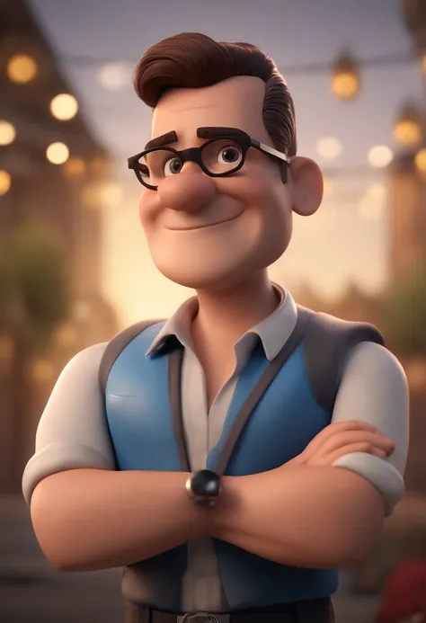 Cartoon character of a man with black glasses and a blue shirt, animation character, Caractere estilizado, animation style rendering, 3D estilizado, Arnold Maya render, 3 d render stylized, toon render keyshot, Personagem 3D, Personagem 3D, 3d rendering st...