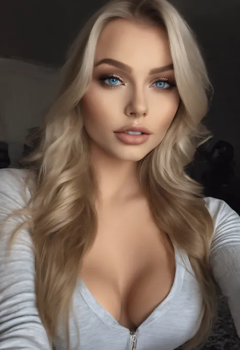 Arafed Frau komplett , Sexy girl with blue eyes, Ultra-realistisch, Akribisch detailliert, portrait sophie mudd, blonde hair and large eyes, Selfie einer jungen Frau, Kammeraugen, Violet Myers, Frei von Make-up, Natural makeup, Blick direkt in die Kamera, ...