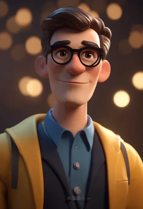 Cartoon character of a man wearing black glasses and a blue shirt, um personagem animado, Caractere estilizado, animation style rendering, 3D estilizado, Arnold Maya render, 3 d render stylized, toon render keyshot, Personagem 3D, Personagem 3D, 3d renderi...