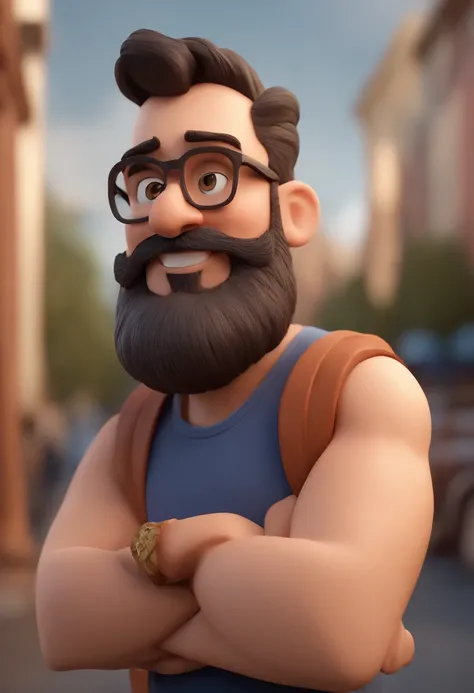 Cartoon character of a bearded man wearing black glasses and a blue shirt, um personagem animado, Caractere estilizado, animation style rendering, 3D estilizado, Arnold Maya render, 3 d render stylized, toon render keyshot, Personagem 3D, Personagem 3D, 3d...