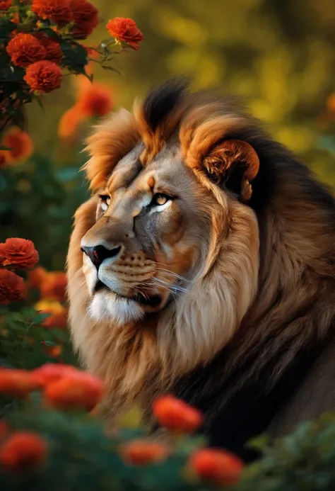 Roaring lion in the garden