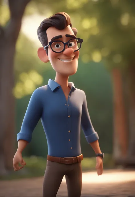 Cartoon character of a man with black glasses and a blue shirt, animation character, Caractere estilizado, animation style rendering, 3D estilizado, Arnold Maya render, 3 d render stylized, toon render keyshot, Personagem 3D, Personagem 3D, 3d rendering st...