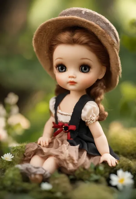 Create a series of cute baby chibi style loli dolls with a cute forest theme, sorridente e fofa, each with lots of detail and in an 8K resolution. All dolls should follow the same solid background pattern and be complete in the image, mostrando o (corpo in...