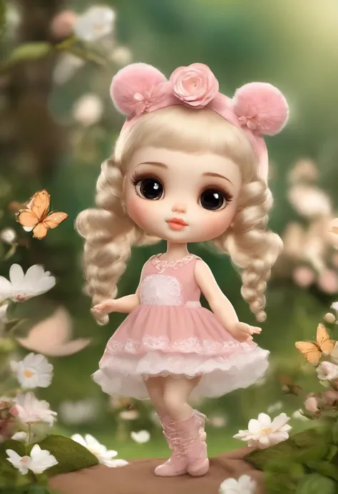 Create a series of cute baby chibi style loli dolls with a cute forest theme, sorridente e fofa, each with lots of detail and in an 8K resolution. All dolls should follow the same solid background pattern and be complete in the image, mostrando o (corpo in...