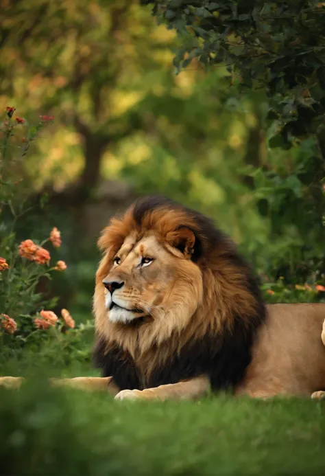 lion in garden Roaring