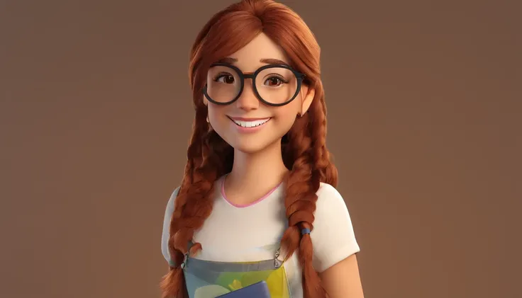 criativo, menina sorriso com cabelo marsala e longo, brown eyes with glasses in your creative room