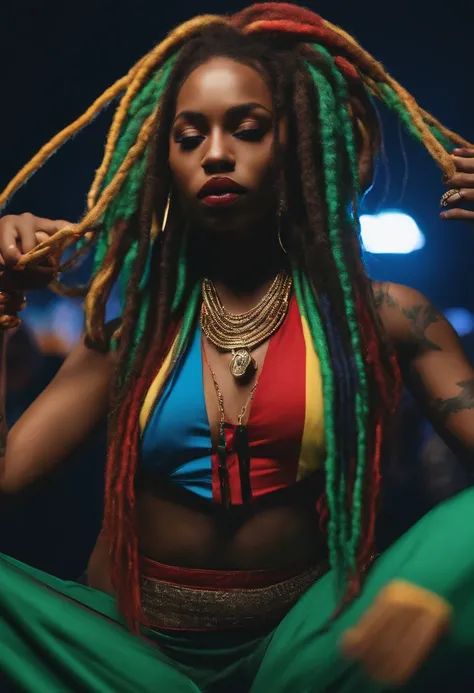 Uma rapper feminina com dreads twerking