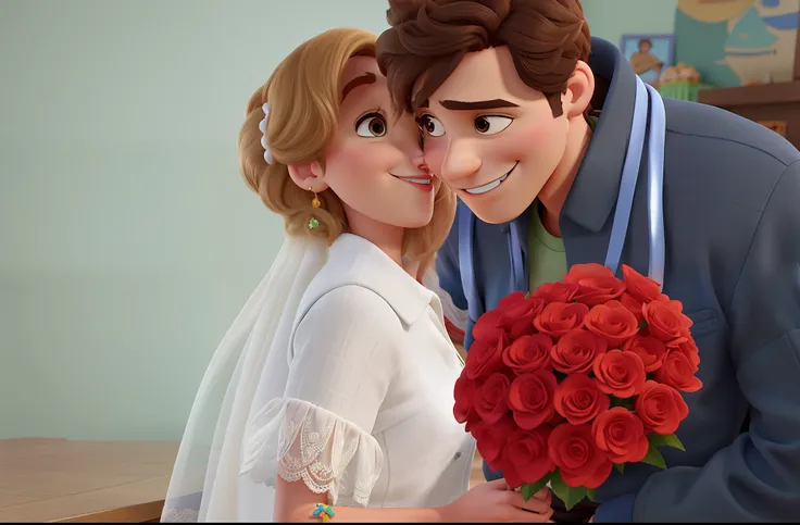 Um casal no estilo Disney pixar, alta qualidade, melhor qualidade