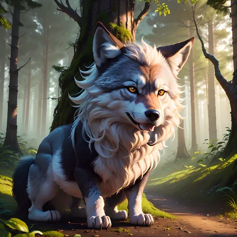 Um garota no bosque fugindo de um lobo mal, 3D