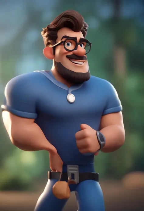 Cartoon character of a man wearing black glasses and a blue shirt, um personagem animado, Caractere estilizado, animation style rendering, 3D estilizado, Arnold Maya render, 3 d render stylized, toon render keyshot, Personagem 3D, Personagem 3D, 3d renderi...