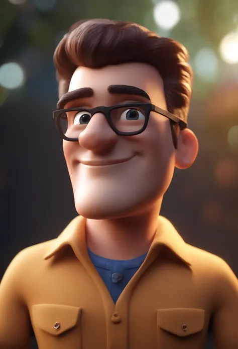 Cartoon character of a man with black glasses and a blue shirt, animation character, Caractere estilizado, animation style rendering, 3D estilizado, Arnold Maya render, 3 d render stylized, toon render keyshot, Personagem 3D, Personagem 3D, 3d rendering st...