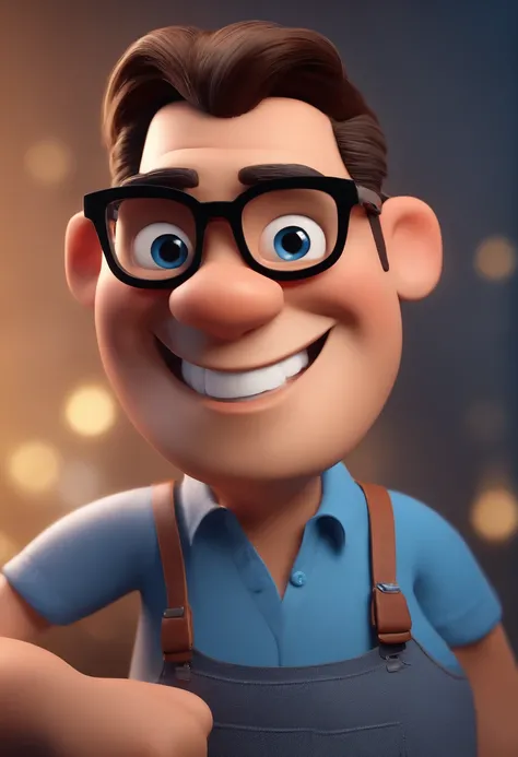 Cartoon character of a man with black glasses and a blue shirt, animation character, Caractere estilizado, animation style rendering, 3D estilizado, Arnold Maya render, 3 d render stylized, toon render keyshot, Personagem 3D, Personagem 3D, 3d rendering st...