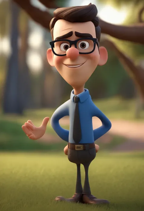 Cartoon character of a man wearing black glasses and a blue shirt, um personagem animado, Caractere estilizado, animation style rendering, 3D estilizado, Arnold Maya render, 3 d render stylized, toon render keyshot, Personagem 3D, Personagem 3D, 3d renderi...