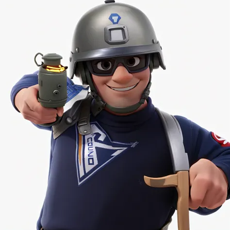 homem estilo disney pixar, With war helmet and grenade in hand, alta qualidade, melhor qualidade