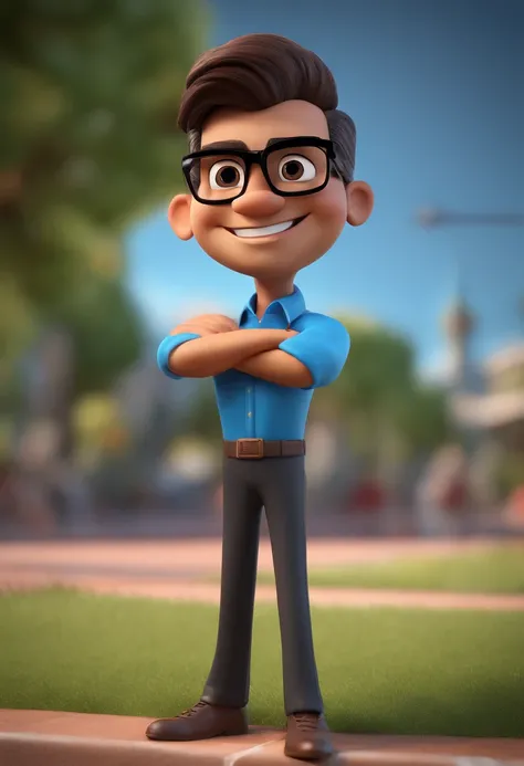 Cartoon character of a man with black glasses and a blue shirt, animation character, Caractere estilizado, animation style rendering, 3D estilizado, Arnold Maya render, 3 d render stylized, toon render keyshot, Personagem 3D, Personagem 3D, 3d rendering st...