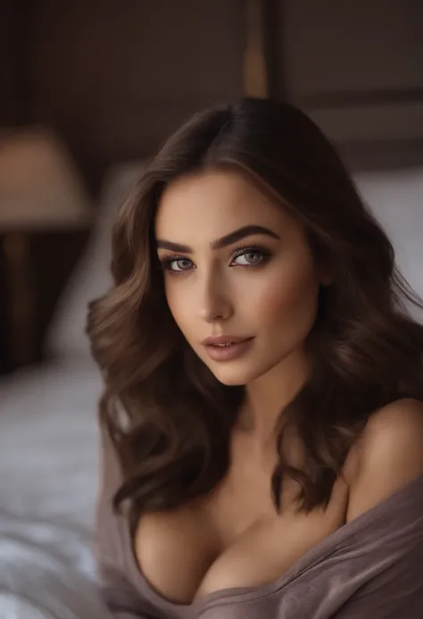 Arafed woman in full , Sexy girl with brown eyes, ultra realistis, Meticulous detail, portrait sophie mudd, brown hair and large eyes, selfie of a young woman, Dubais Eyes, violet myers, no makeup, natural makeup, looking straight at camera, face with artg...