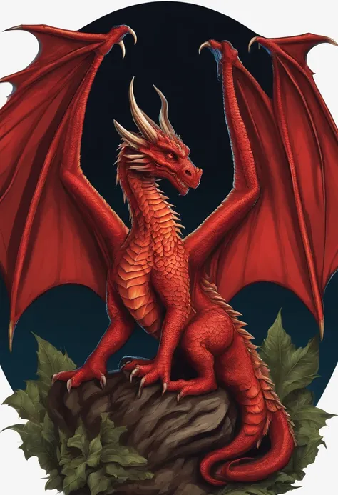 Red dragon with bat wings cartoon drawing