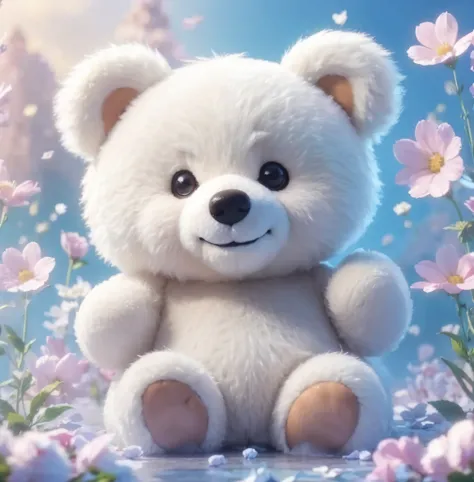 urso de pelucia branco sorrindo，A mais alta qualidade de imagem，cinematic texture，uma obra-prima，tmasterpiece，