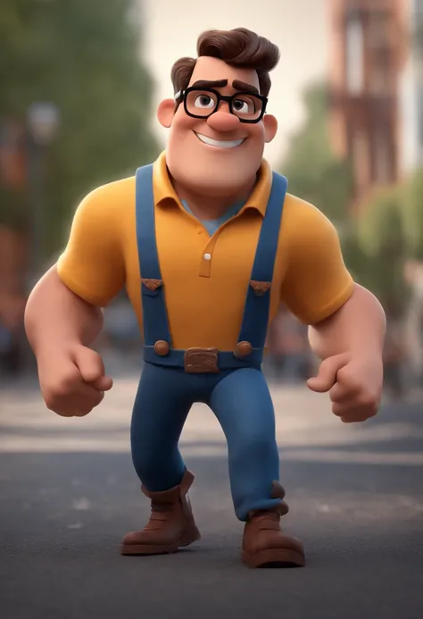 Cartoon character of a man with black glasses and a blue shirt, animation character, Caractere estilizado, animation style rendering, 3D estilizado, Arnold Maya render, 3 d render stylized, toon render keyshot, Personagem 3D, Personagem 3D, 3d rendering st...