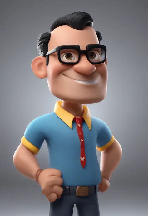 Cartoon character of a man with black glasses and a blue shirt, animation character, Caractere estilizado, animation style rendering, 3D estilizado, Arnold Maya render, 3 d render stylized, toon render keyshot, Personagem 3D, Personagem 3D, 3d rendering st...