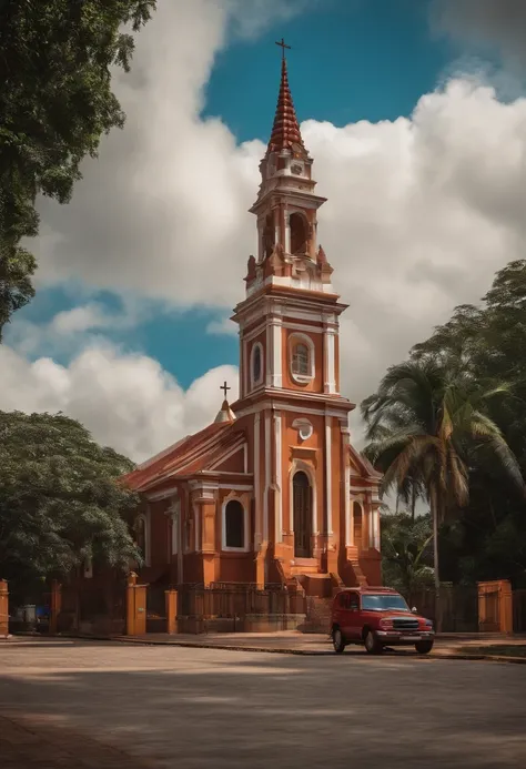 Estilo Filme Pixar, igreja com duas torres, in the city of Manicoré, Amazonas, Estilo 3D