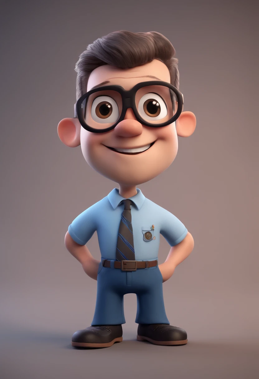 Cartoon character of a man with black glasses and a blue shirt, animation character, Caractere estilizado, animation style rendering, 3D estilizado, Arnold Maya render, 3 d render stylized, toon render keyshot, Personagem 3D, Personagem 3D, 3d rendering st...