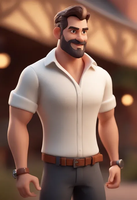 Cartoon character of a man with young medium beard and a white shirt, animation character, Caractere estilizado, animation style rendering, 3D estilizado, Arnold Maya render, 3 d render stylized, toon render keyshot, Personagem 3D, Personagem 3D, 3d render...