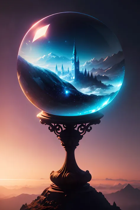 Beautiful sparkling crystal ball, Mysterious magical fantasy enchanting air, cinematic shot, Cinematic scene, Stunning, Breathtaking, A sense of magic in the air, magical fantasy, diffuse lighting