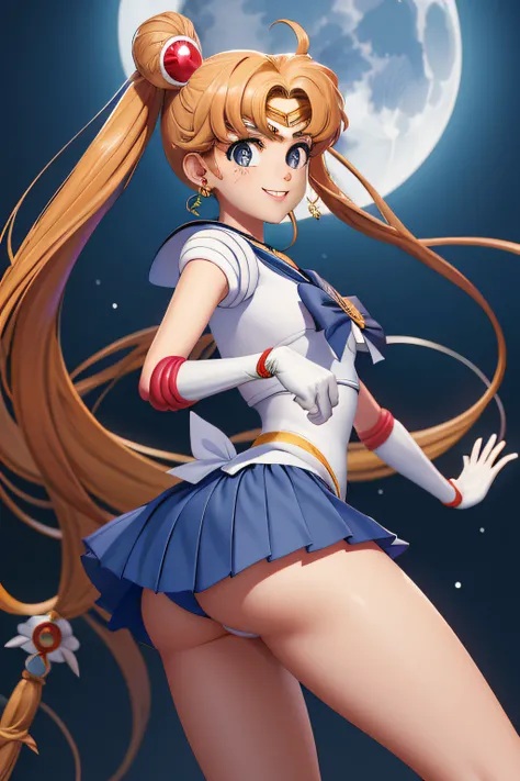 Obra maestra, La mejor calidad, absurdos, antomy perfecto, 1girl, solamente, SMMoon, 1990s (estilo), rubia sailor moon, En pie, They are smiling, Disparo de vaquero, Uniforme Sailor Senshi, Collar de marinero, falda azul, guantes de codo, en postura de esp...