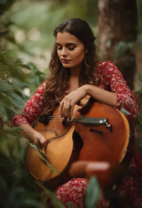 Menina alegre tocando violao fundo beliche cinsa