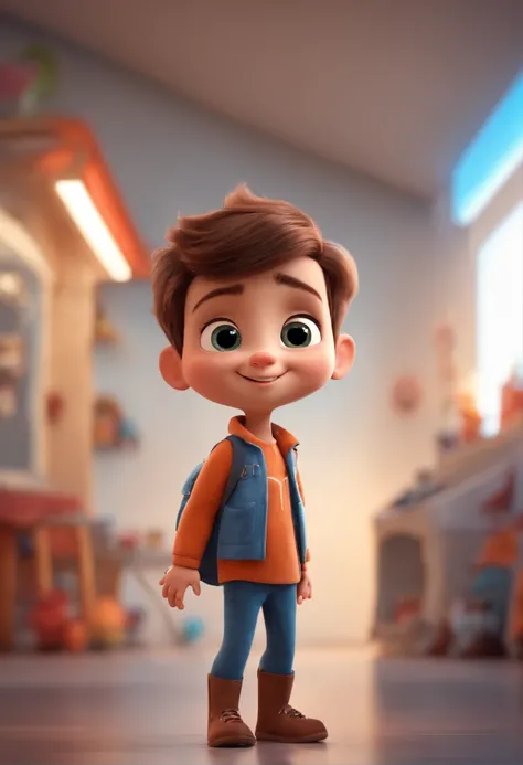 a happy cute kid standing short hair, vestindo uma fantasia espacial, , fundo branco, barnet, Tom, Estilo Pixar, ....3d, desenhos animados, rosto detalhado, asymmetrical 16k