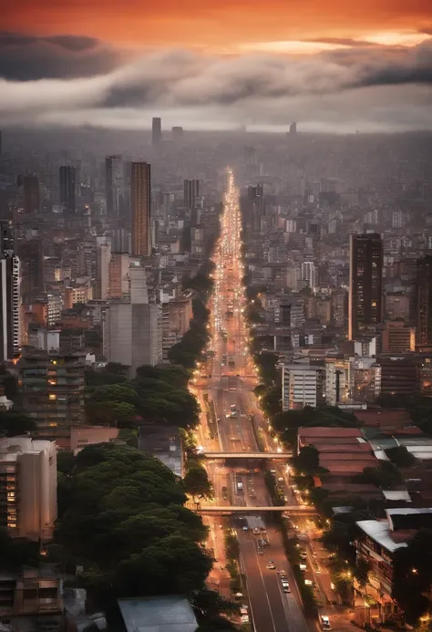 I want a picture of the city of Sao Paulo with clouds in the style of a pixar movie poster