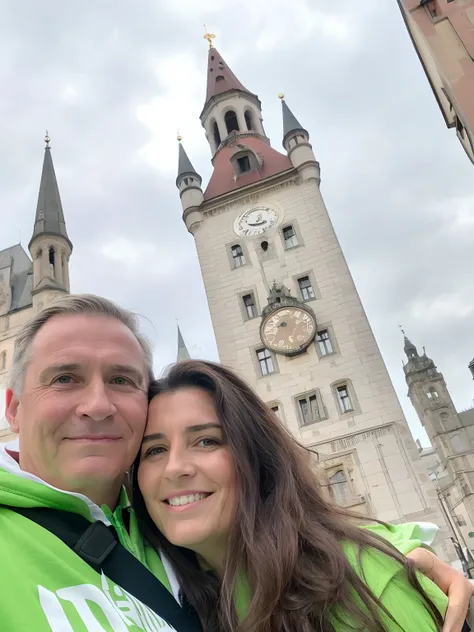 Theres a man and a woman in front of a clock tower, Cidade de Munique!!!, com torres, com um castelo ao fundo, Munique, Castelo no fundo, ( Castelo no fundo ), ao lado do castelo real!!!, Castelo no fundo, Directed by: Karl Völker, foto de 2022, 🤬 🤮 💕 🎀, h...