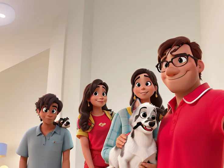 Pessoas e cachorro estilo disney pixar, alta qualidade, melhor qualidade