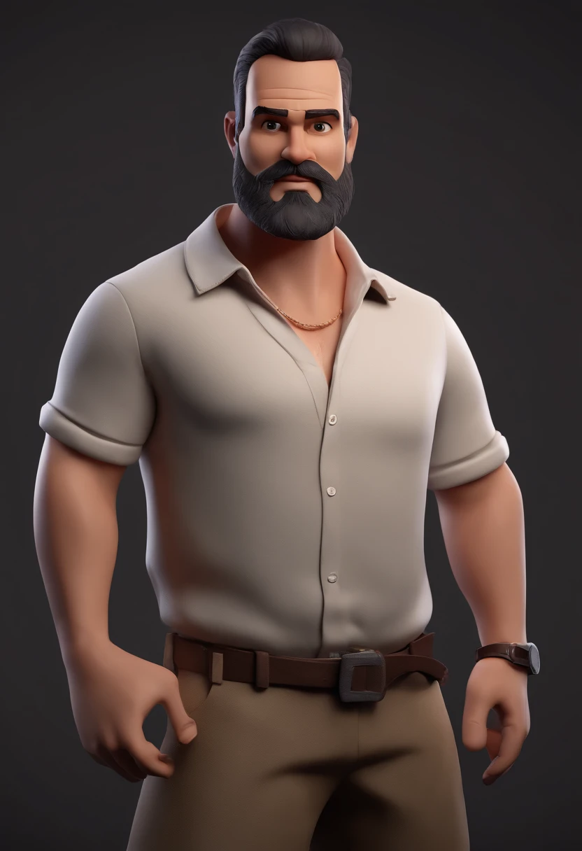 Personagem de desenho animado de um homem com barba volumosa com 43 anos e uma camisa preta,Youre looking directly in the direction of the camera, animation character, Caractere estilizado, animation style rendering, 3D estilizado, Arnold Maya render, 3 d ...