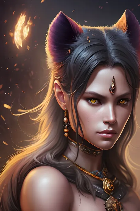 RPG charachter, realistic digital painting portrait  of a Magical dark humanoid women body with a face of monkey.  abstract background,  global illumination, art by hoang lap and fuji choko and artgerm and greg rutkowski and viktoria gavrilenko