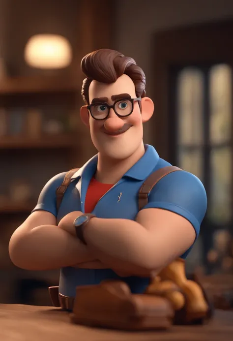 Personagem de desenho animado de um homem usando  uma camiseta regata azul,  na academia um personagem animado, Caractere estilizado, animation style rendering, 3D estilizado, Arnold Maya render, 3 d render stylized, toon render keyshot, Personagem 3D, Per...