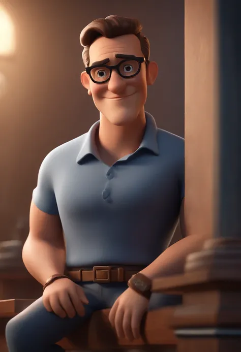 Cartoon character of a man with black glasses and a blue shirt, animation character, Caractere estilizado, animation style rendering, 3D estilizado, Arnold Maya render, 3 d render stylized, toon render keyshot, Personagem 3D, Personagem 3D, 3d rendering st...