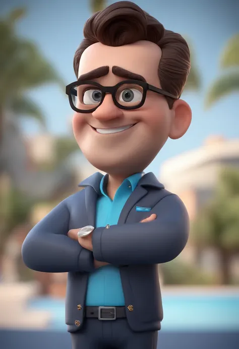 Cartoon character of a man with black glasses and a blue shirt, animation character, Caractere estilizado, animation style rendering, 3D estilizado, Arnold Maya render, 3 d render stylized, toon render keyshot, Personagem 3D, Personagem 3D, 3d rendering st...