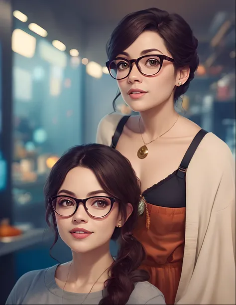 Crie uma imagem para perfil estilo pixar, Maribel type of a woman with glasses, gorda, fazendo chaveiros em resina