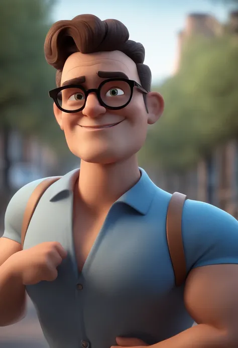 Cartoon character of a man with black glasses and a blue shirt, animation character, Caractere estilizado, animation style rendering, 3D estilizado, Arnold Maya render, 3 d render stylized, toon render keyshot, Personagem 3D, Personagem 3D, 3d rendering st...